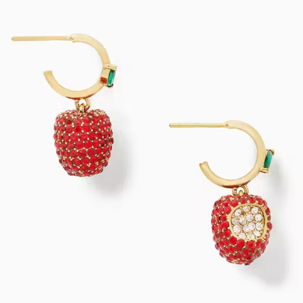 KATE SPADE ♠️ NEW YORK 🍏 Apple Of My Eye Pave Huggie Drop Earrings 🍎 - Picture 2 of 5